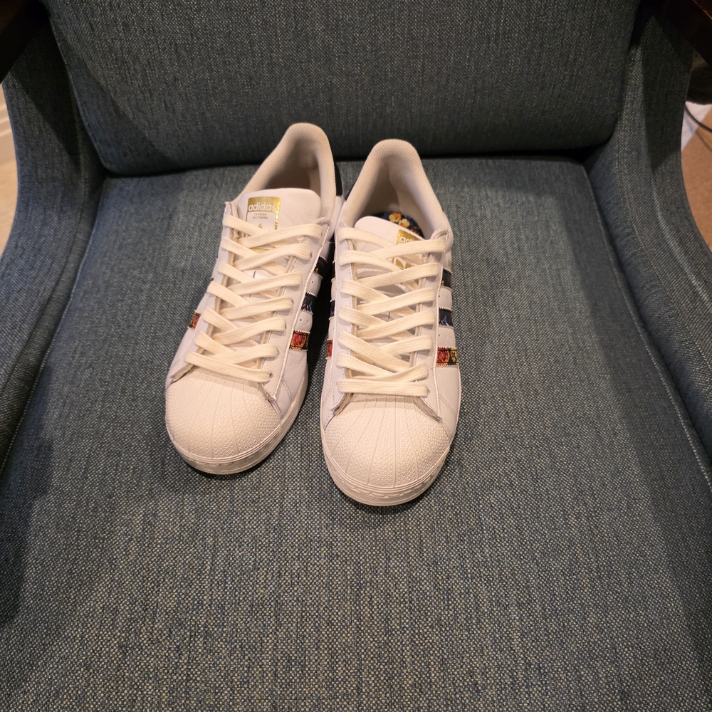 Adidas White Sneakers with Multi Colored Flower Accents